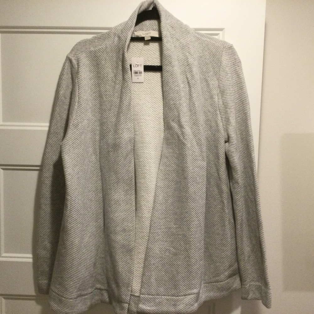 LOFT 100% Cotton Gray & White Weave Cardigan